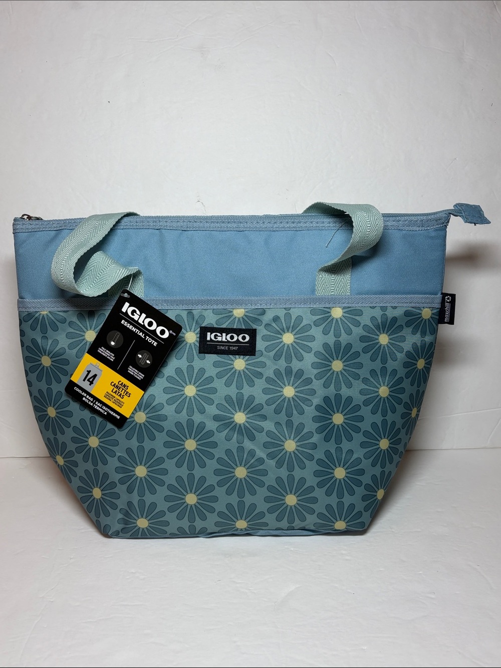 Igloo Essential Tote Lunch Leftovers Insulated Cooler Bag Blue Retro Floral